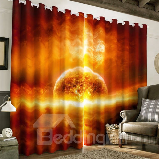 3D Amazing Galaxy Printed 2 Panels Blackout and Decorative Custom Living Room Curtain