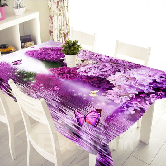 3D Purple Flowers and Butterflies Printed Thick Polyester Table Cover Cloth?