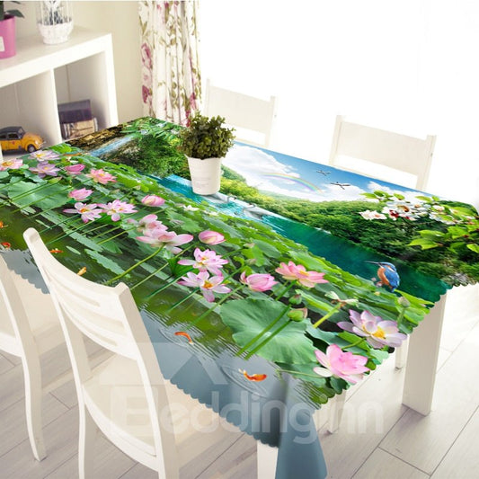 3D Gorgeous Modern Design Lotus Flower Prints Washable Tablecloth