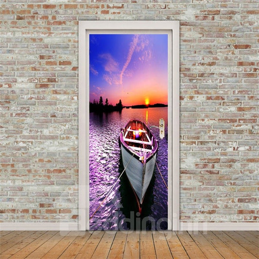 30¡Á79in Sunset Boat PVC Environmental and Waterproof 3D Door Mural