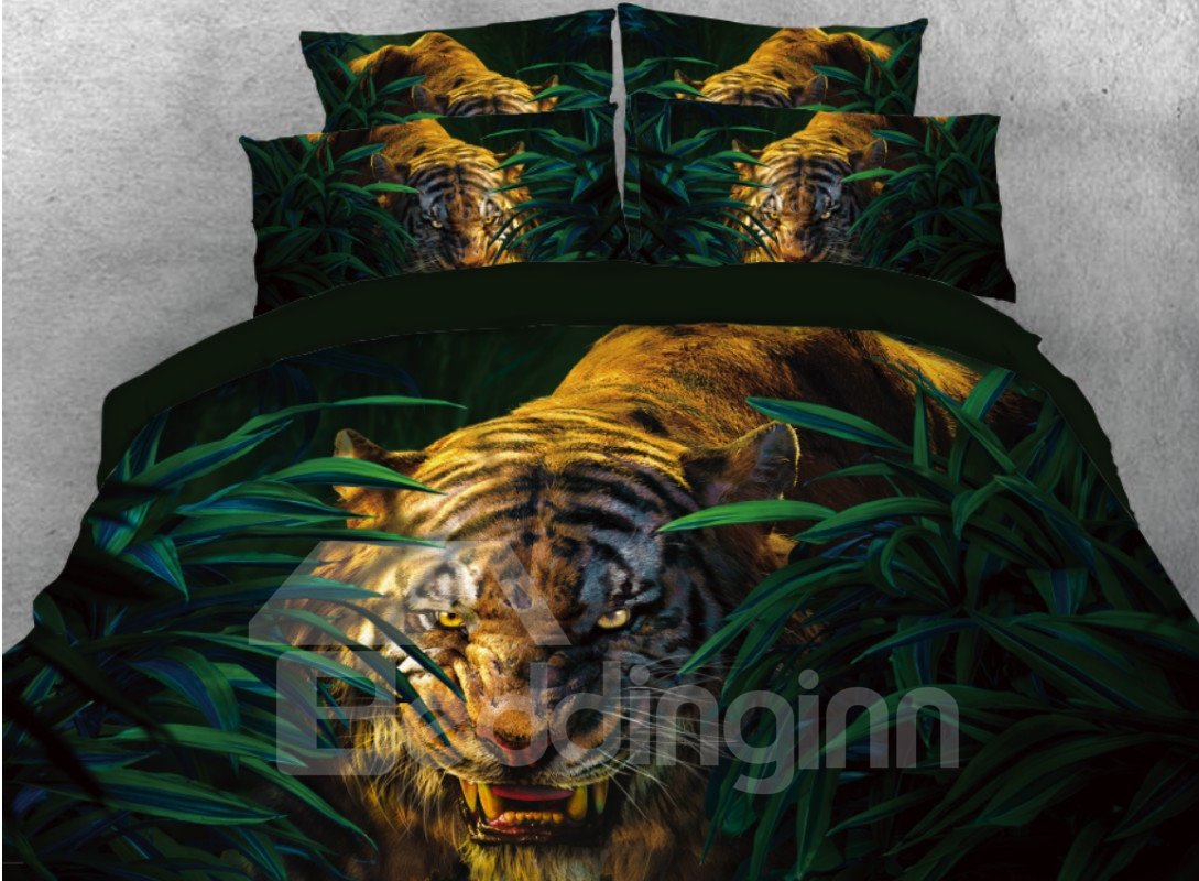 Tiger in the Jungle Printed 4-Piece 3D Bedding Sets/Duvet Covers