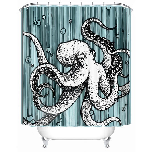 Inkfish Pattern Polyester Material Mildew Resistant Bathroom Shower Curtain