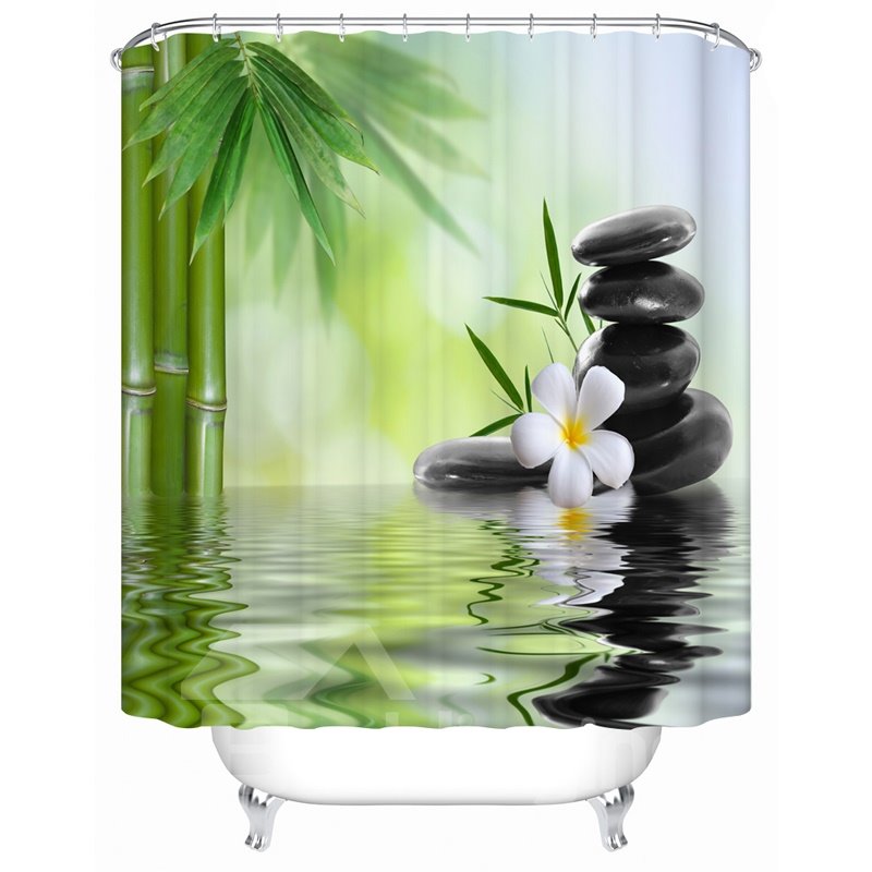 Flowers&Bamboos Pattern Waterproof Polyester Material Shower Curtain