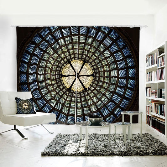 Blue Circles 3D 2 Slices Shading Modern Style Curtain