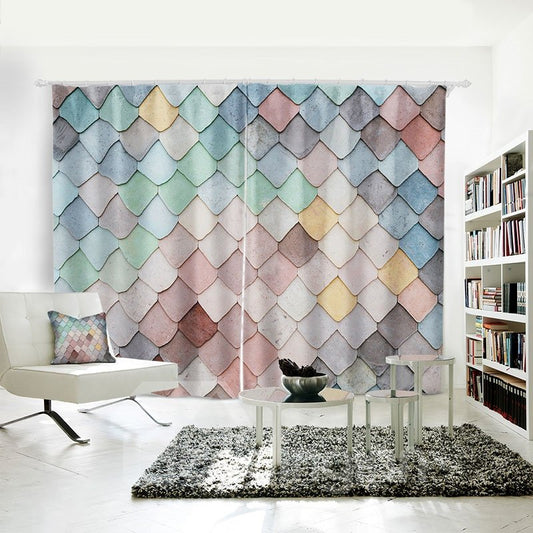 3D 2 Slices Colorful Rhomb Geometric Pattern Polyester Curtain
