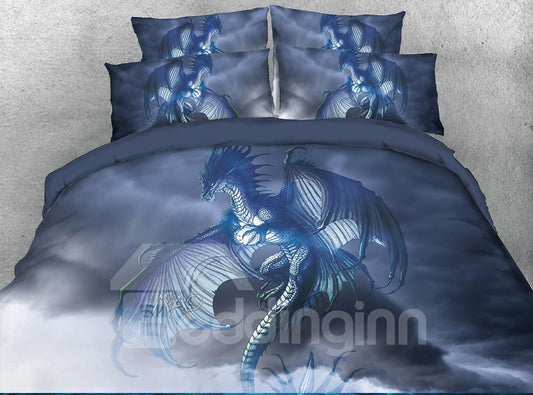 Dragon with Wings in Sky Printing 4-Piece 3D Bedding Set/Duvet Cover Set