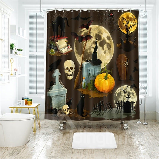 Halloween Scene Pattern Polyester Anti-Bacterial Shower Curtain