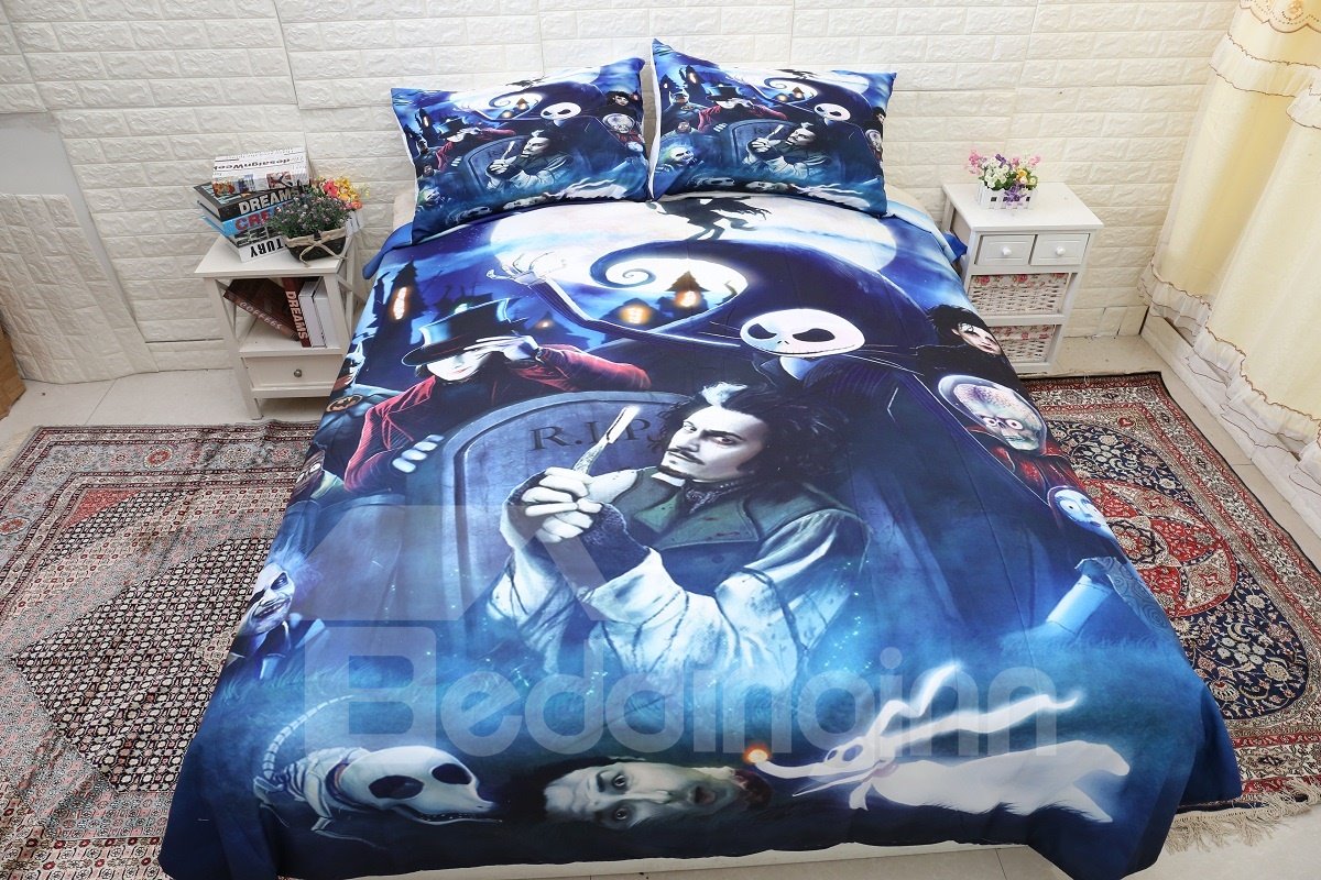 Juego de cama/fundas nórdicas de 3 piezas con estampado de Halloween de hombre feroz y fantasma en 3D