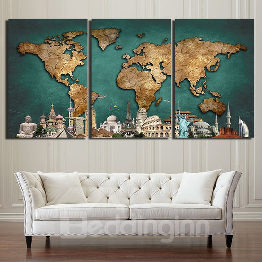 Map Waterproof and Eco-friendly 11.8*17.7in*3 Pieces Hanging Canvas Wall Prints