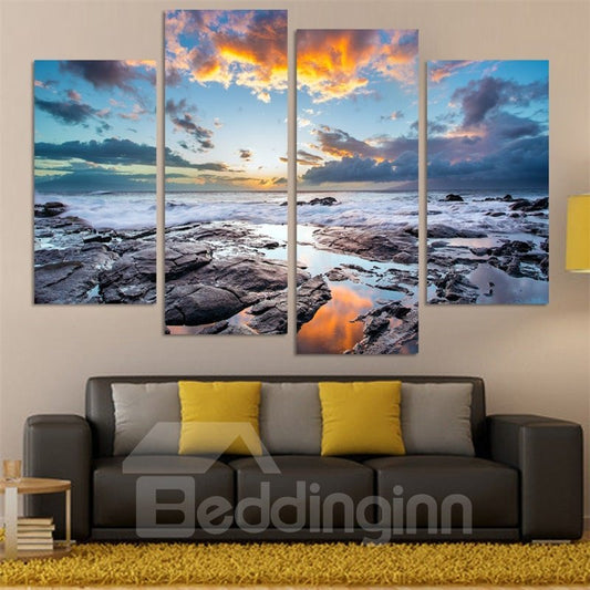 Sea View Pattern 4 Pieces Hanging Canvas Waterproof Eco-friendly Framed Wall Prints