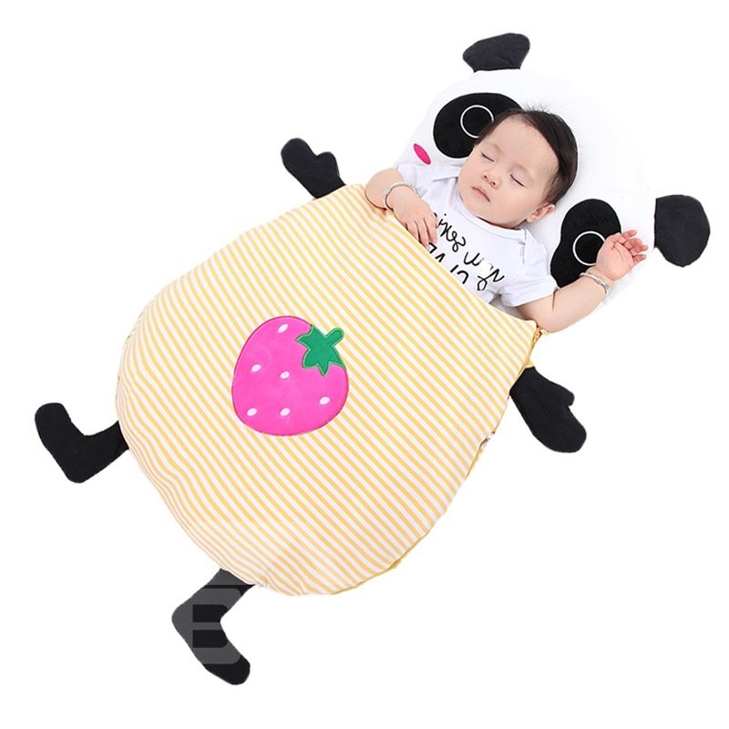 Cute Panda Shape Anti-Kicking Velvet Yellow Baby Sleeping Bag