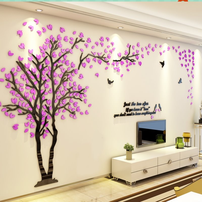 4 Color Acrylic Material Tree Pattern Left Side Living Room 3D Wall Sticker