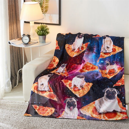Bulldog Pizza and Galaxy 3D Printed Polyester Blanket
