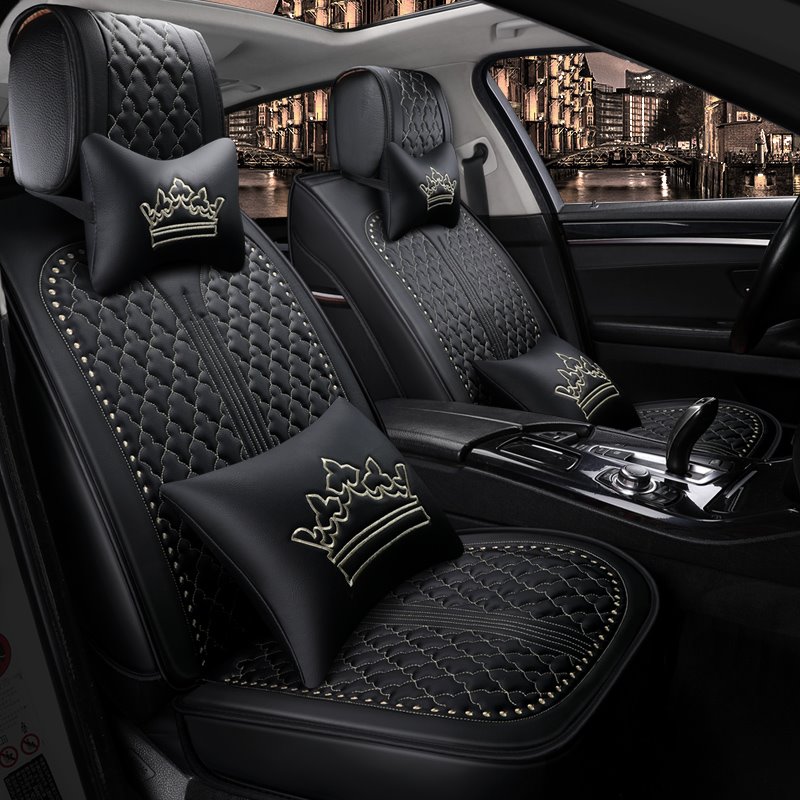 Crown Pattern Universal Fit Car Seat Covers Front and Rear Split Bench Protection Universal Fit Accessories for Auto Truck Van SUV