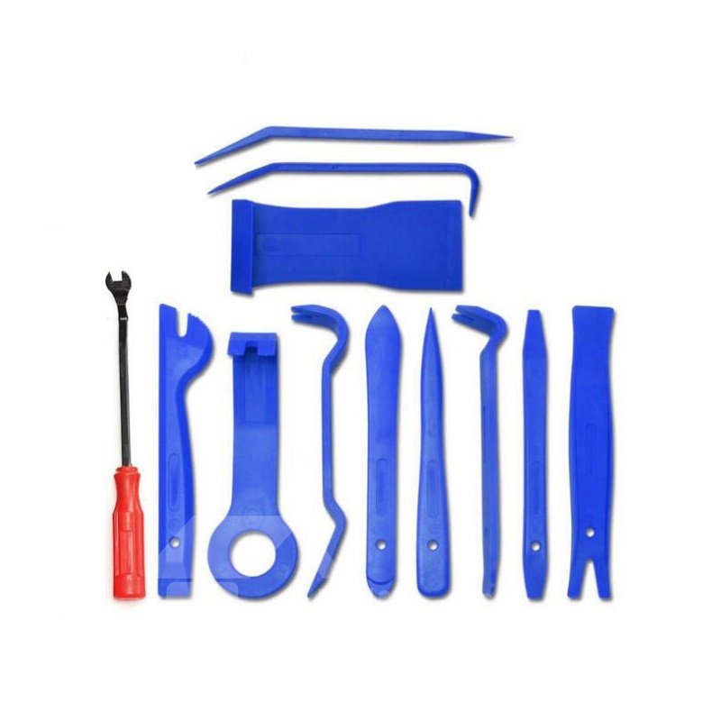 Kits de herramientas de extracción de molduras de audio para radio de tablero de automóvil, 12 piezas, azul