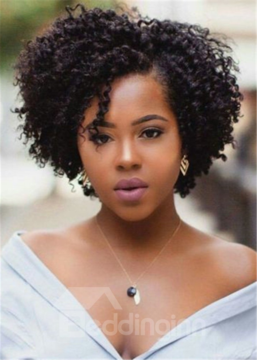 Medium Kinky Curly Synthetic Hair African American Wig