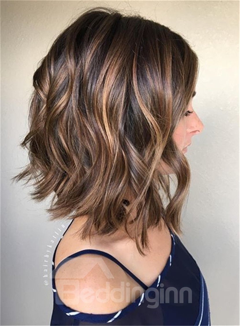 Hot Mixed Color Women's Short Bob Hairstyles Wavy Human Hair Lace Front Wigs 12 Inches