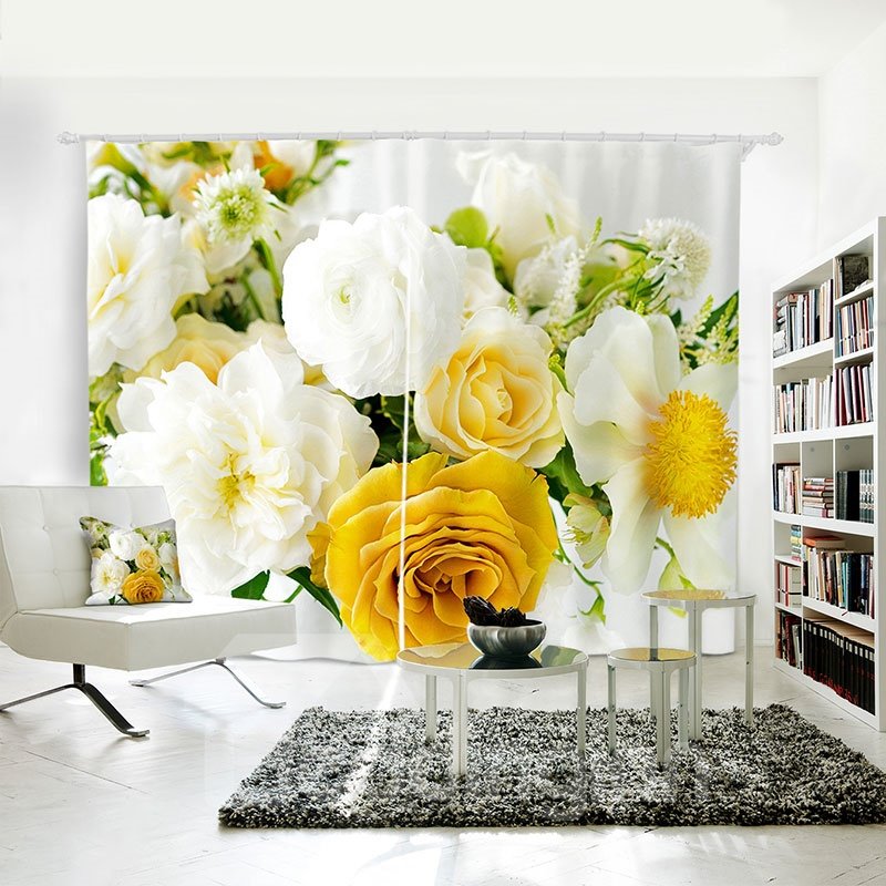 Cortina color crema 3D para comedor, sala de estar, románticas y refrescantes rosas, cortinas para oscurecer la habitación, juego de 2 paneles de 80 pulgadas de ancho y 84 pulgadas de largo que brindan una apariencia elegante y un tacto suave y sedoso