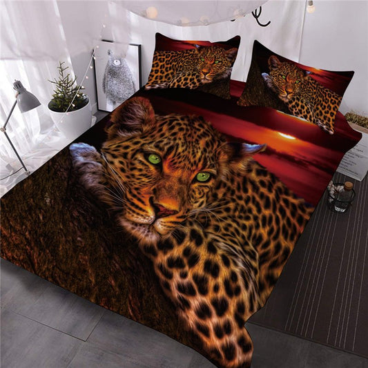 Free Shipping For Only $33.99 3D Wild Leopard  And Arctic Fox Comforter Set Animals Bedding Set for Children Boys Girls Comforter Set Animal Themed Design Soft Quilt 3Pcs-1pc comforter ,2pc Pillowcase(Clearance Bedding Set £¬no return or exchange)