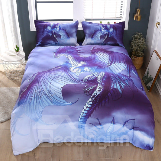 3D Flying Dragon Spread the Wings in Sky 3-Piece Breeze Comforter Set/Bedding Set Vivid Digital Printing Comforter for Boys