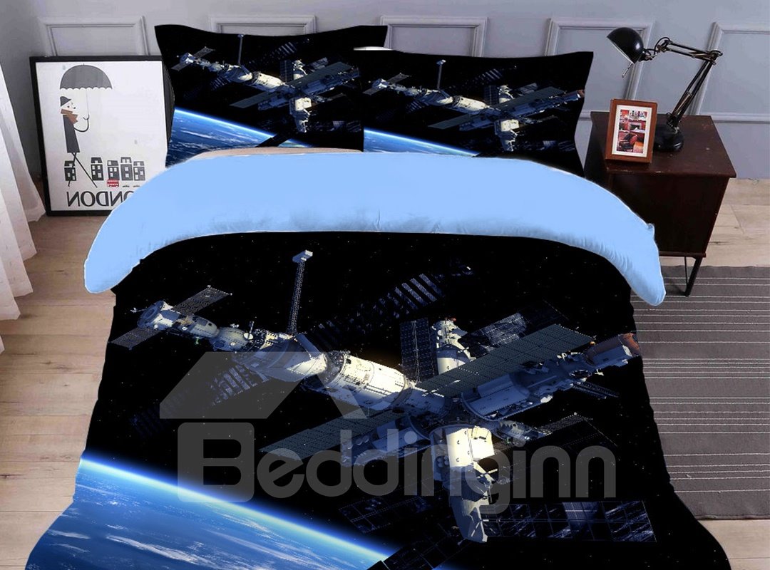 Fade Resistant And Breathable Spacecraft Printed 4-Piece 3D Galaxy Bedding Sets/Duvet Covers
