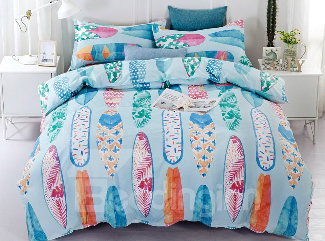 3-teilige 3D-Bettwäsche-Sets/Bettbezüge aus Leinengewebe mit reaktivem Surfbrett-Aufdruck