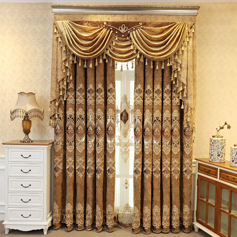 Paneles de cortina superiores con ojales sin ruido para ventana bordada para sala de estar