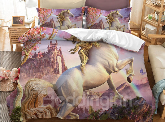 Slap-up Jumping Unocorn Printed 3-Piece Polyester Bedding Sets