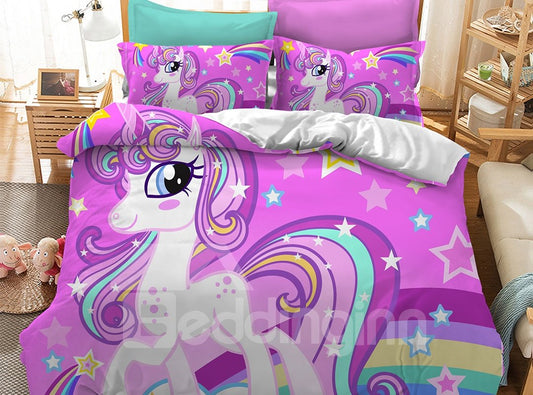 Chic Style Cute Unicorn With Shining Eyes Printed 3-Piece Phyester Bedding Sets