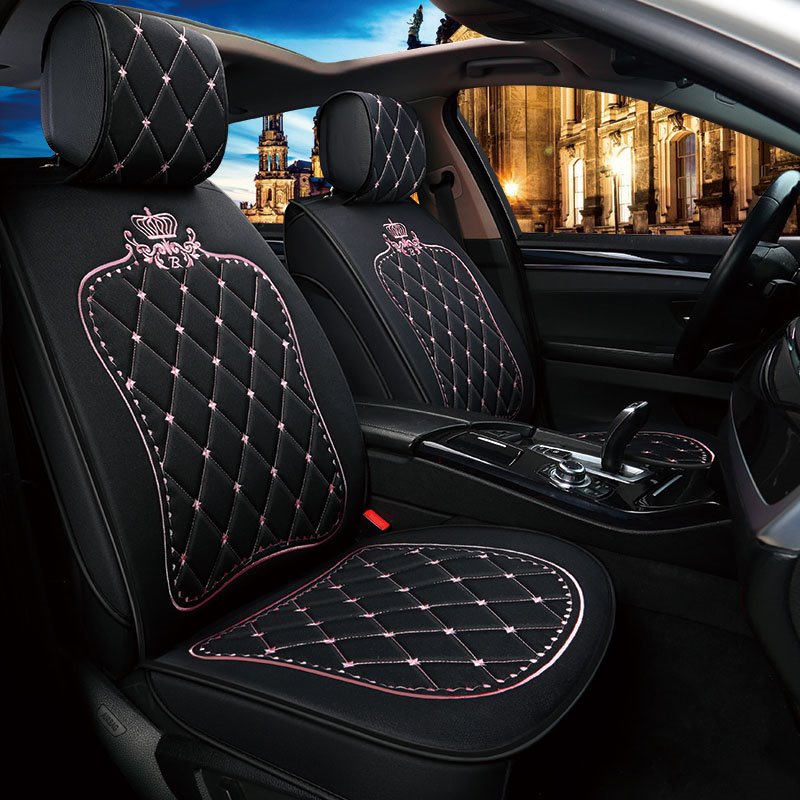5 Seats Princess Style Crown Pattern Linen Material High-End, Elegant And Luxurious Universal Fit Seat Covers Fit for Auto Truck Van SUV