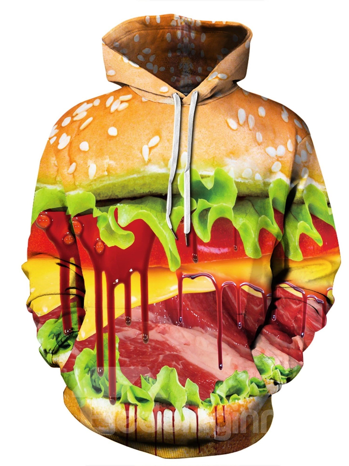 Sudaderas con capucha informales pintadas en 3D con patrón de hamburguesa deliciosa de manga larga