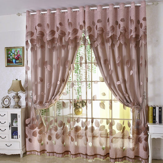 Rose-gold European Style Burnout and Embroidered Floral Blackout Curtains