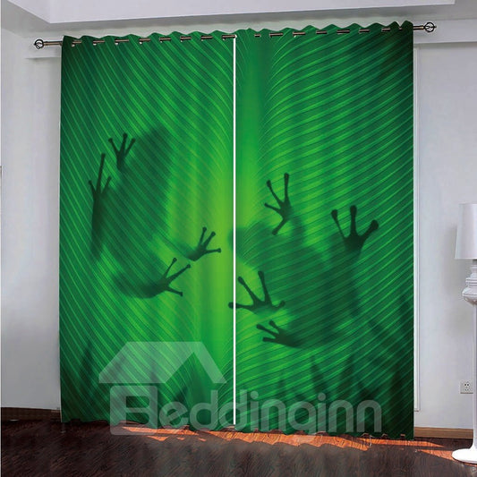 Green Ground Frogs' Shadow Polyester Blackout 3D Animal Print Curtains
