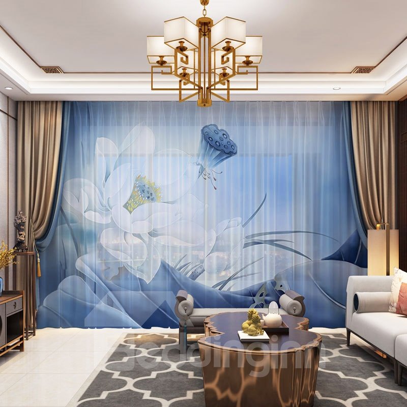 3D-elegante, hochwertige Seerosenbedruckung, dekorativ, 2 Paneele, individuell, transparent