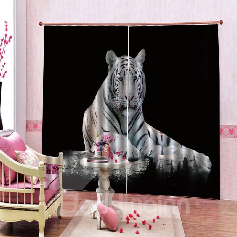 Tiger and Dusk Printed Fantastic Blackout Decorative 3D Animal Print Curtains