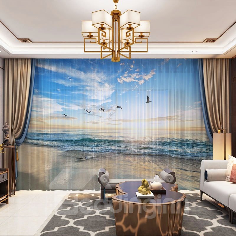 3D Mar y Gaviota Impreso Decorativo 2 Paneles Transparente Personalizado