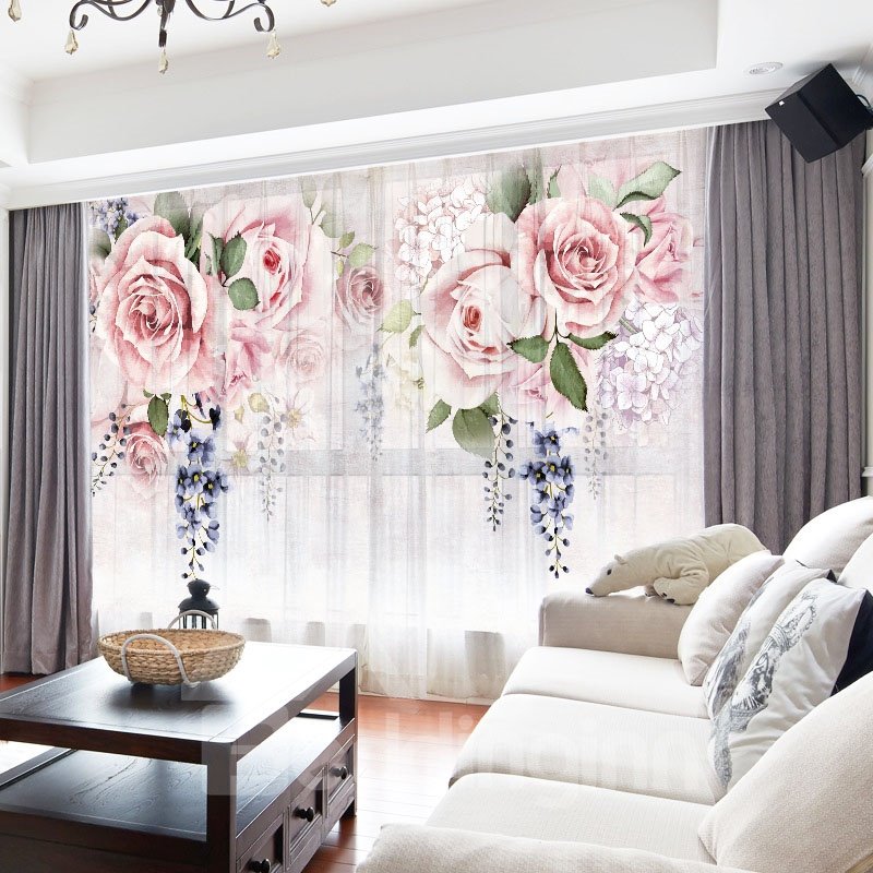 3D estilo europeo rosa floral impreso decorativo 2 paneles personalizado transparente