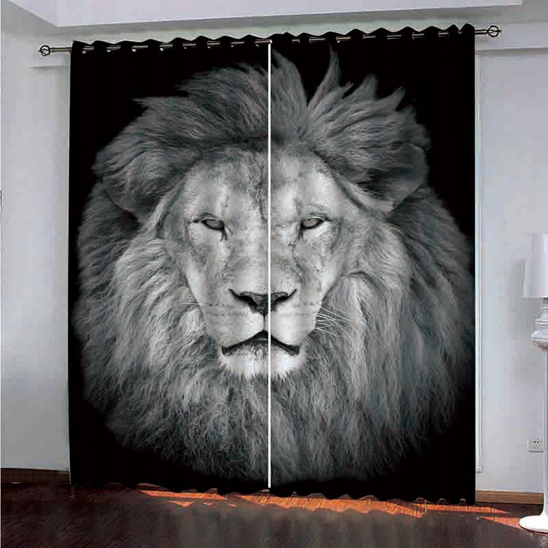 3D Natural Wildness White Lion Printed Blackout Animal Print Curtains