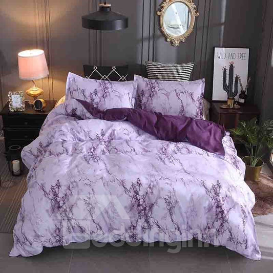 Purple Marbling Pattern Soft And Cozy 3-Piece Polyester Bedding Sets Colorfast Duvet/Comforter Cover with Zipper and Non-slip Ties