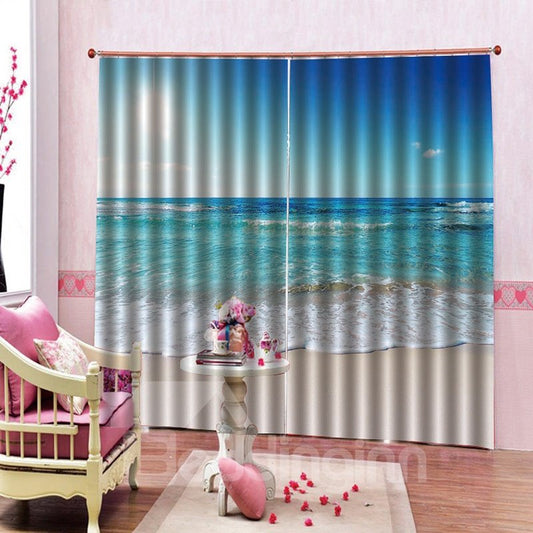 3D Sea Theme Blue Decor Blackout 2 Panels Living Room Scenery Curtain