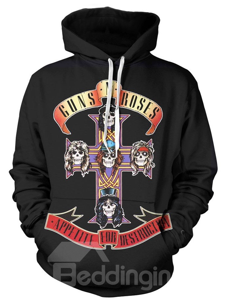 Sudaderas con capucha para hombre con estampado pirata de manga larga a la moda con tema Guns and Roses