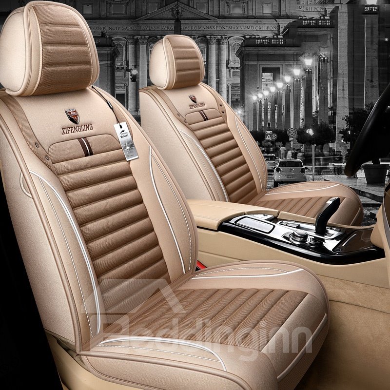 Estilo campestre Colores cálidos Sensación hogareña Material de lino Transpirable Cómodo y duradero 5 asientos Fundas universales para asientos de camiones