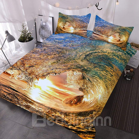 Rolling Waves In The Sun 3D Printed 3-Piece Comforter Set/Bedding Set