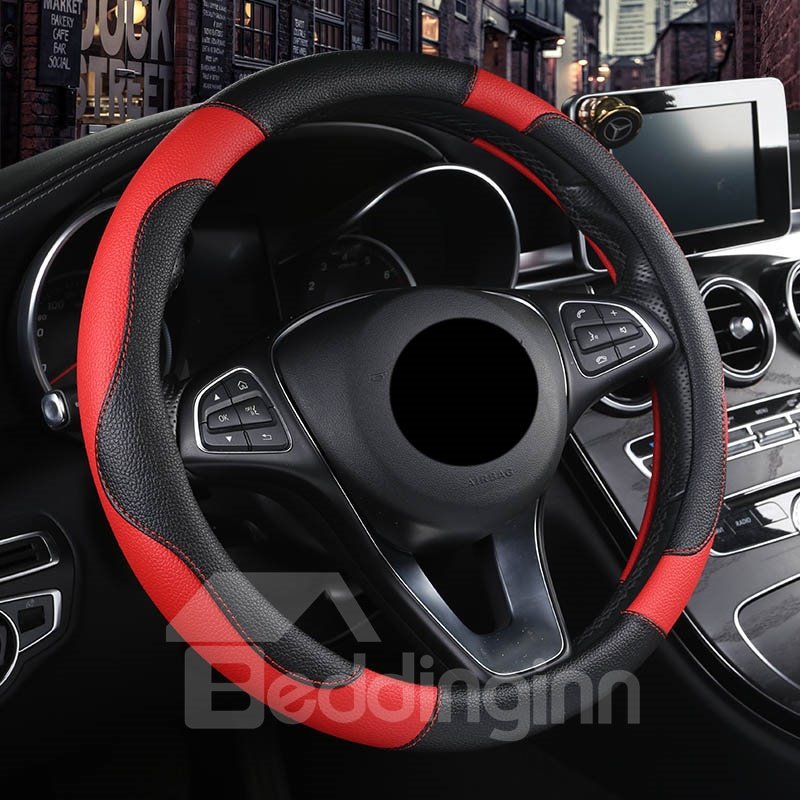 Simple Style High Quality Wear-Resistant Leather Fabric Color Matching Feel Good Don't Slip All Seasons Universal Steering Wheel Covers
