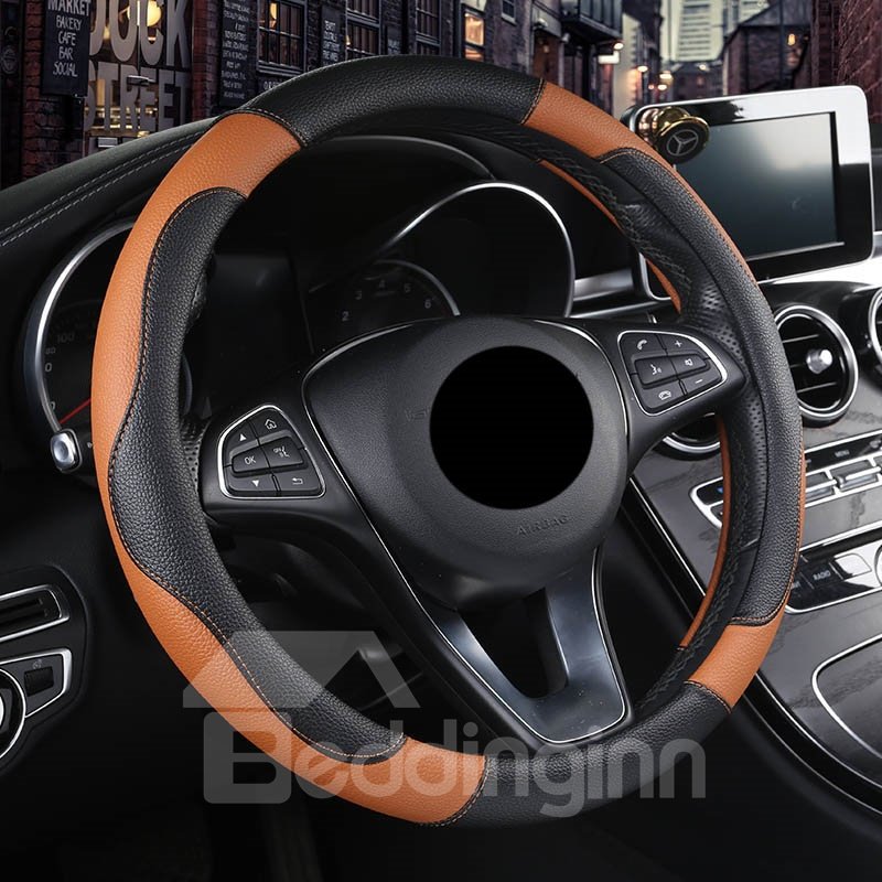 Simple Style High Quality Wear-Resistant Leather Fabric Color Matching Feel Good Don't Slip All Seasons Universal Steering Wheel Covers
