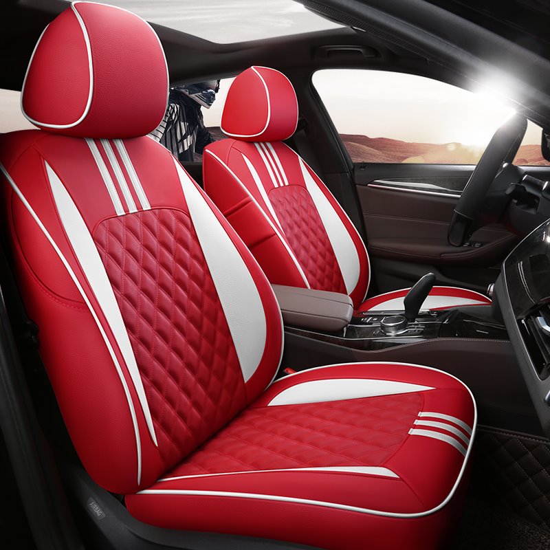 5-Seats Sport Style Pure Beautiful Appearance High Quality Leather Material Unfading Universal Custom Fit Seat Covers