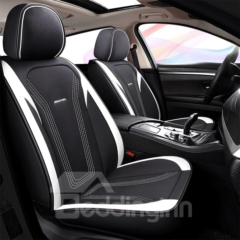 Full Set 5 Seaters Car Seat Covers with Waterproof Leather Automotive Vehicle Cushion Cover Universal for Most Sedan SUV Truck Front and Rear Split Bench Protection