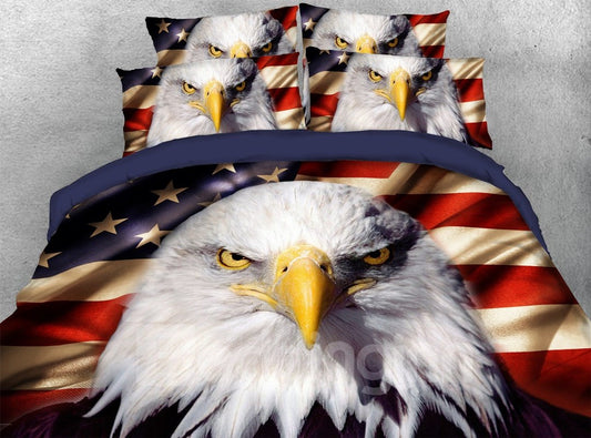 American National Flag with Eagle Print 3D 4 Pieces Duvet Cover Set United States Bedding Set