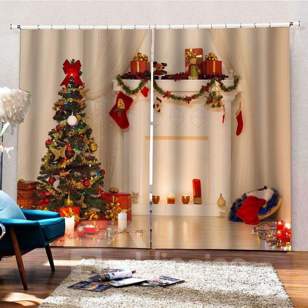 Telón de fondo de cortinas 3D decorativas y opacas de tela gruesa con tema navideño