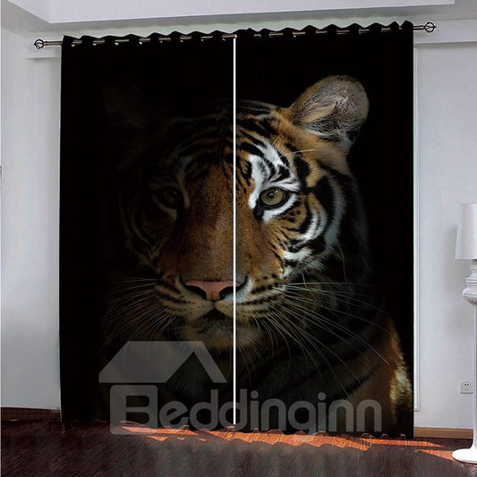 3D HD Digital Animal Print Blackout and Heat Insulation Decorative Curtains with Beautiful Tiger Pattern Living Room Bedroom Window Drapes 2 Panel Set